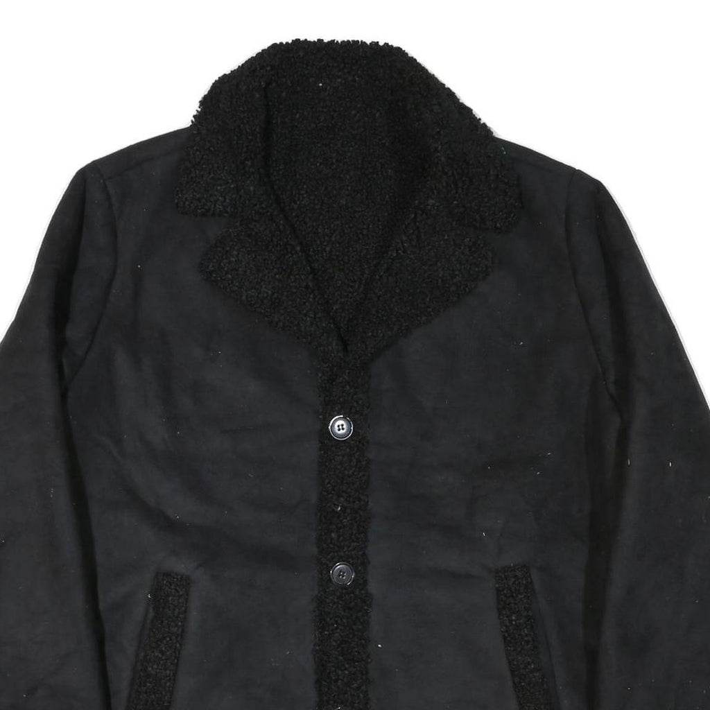 Womens Black Faux Shearling Button Jacket L Polyester Blend Classic Winter