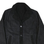 Womens Black Faux Shearling Button Jacket L Polyester Blend Classic Winter