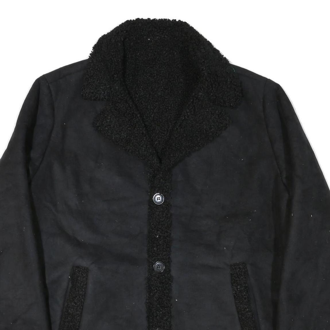 Womens Black Faux Shearling Button Jacket L Polyester Blend Classic Winter