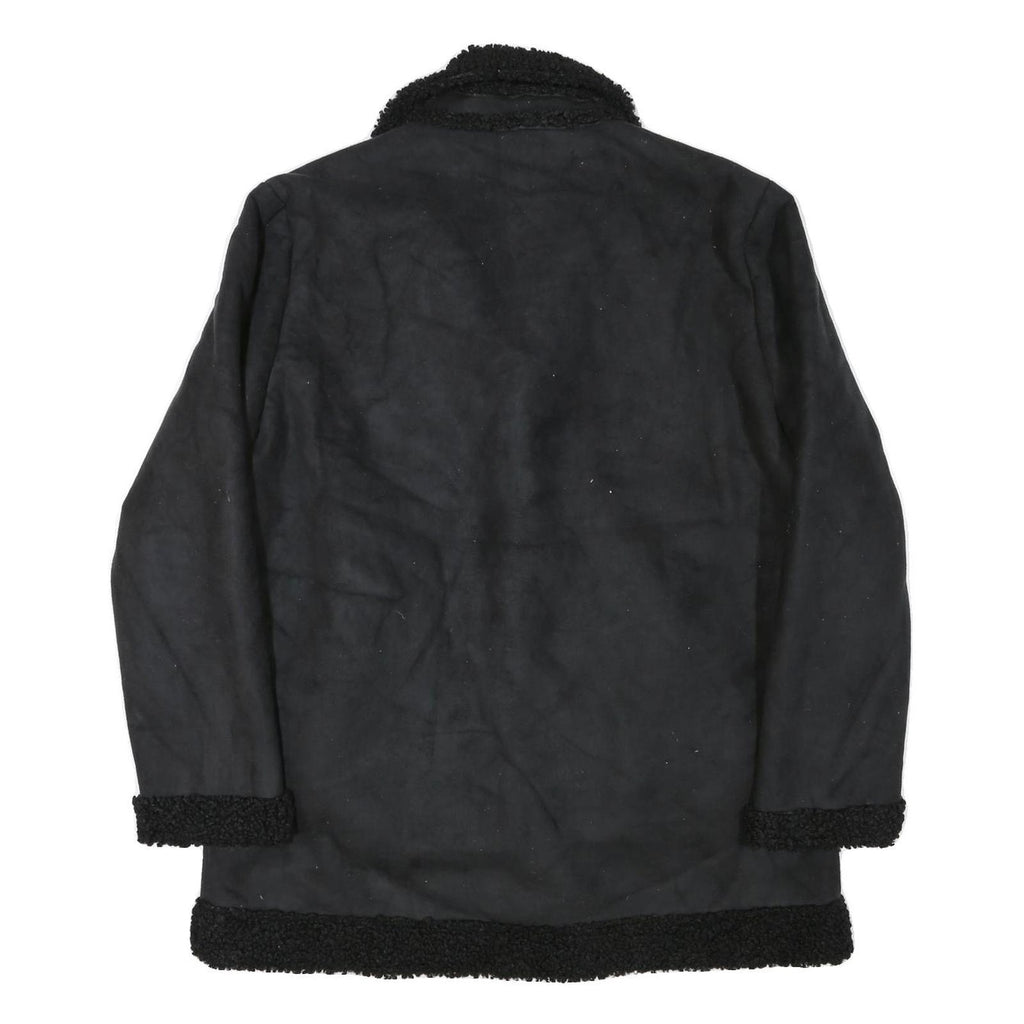 Womens Black Faux Shearling Button Jacket L Polyester Blend Classic Winter