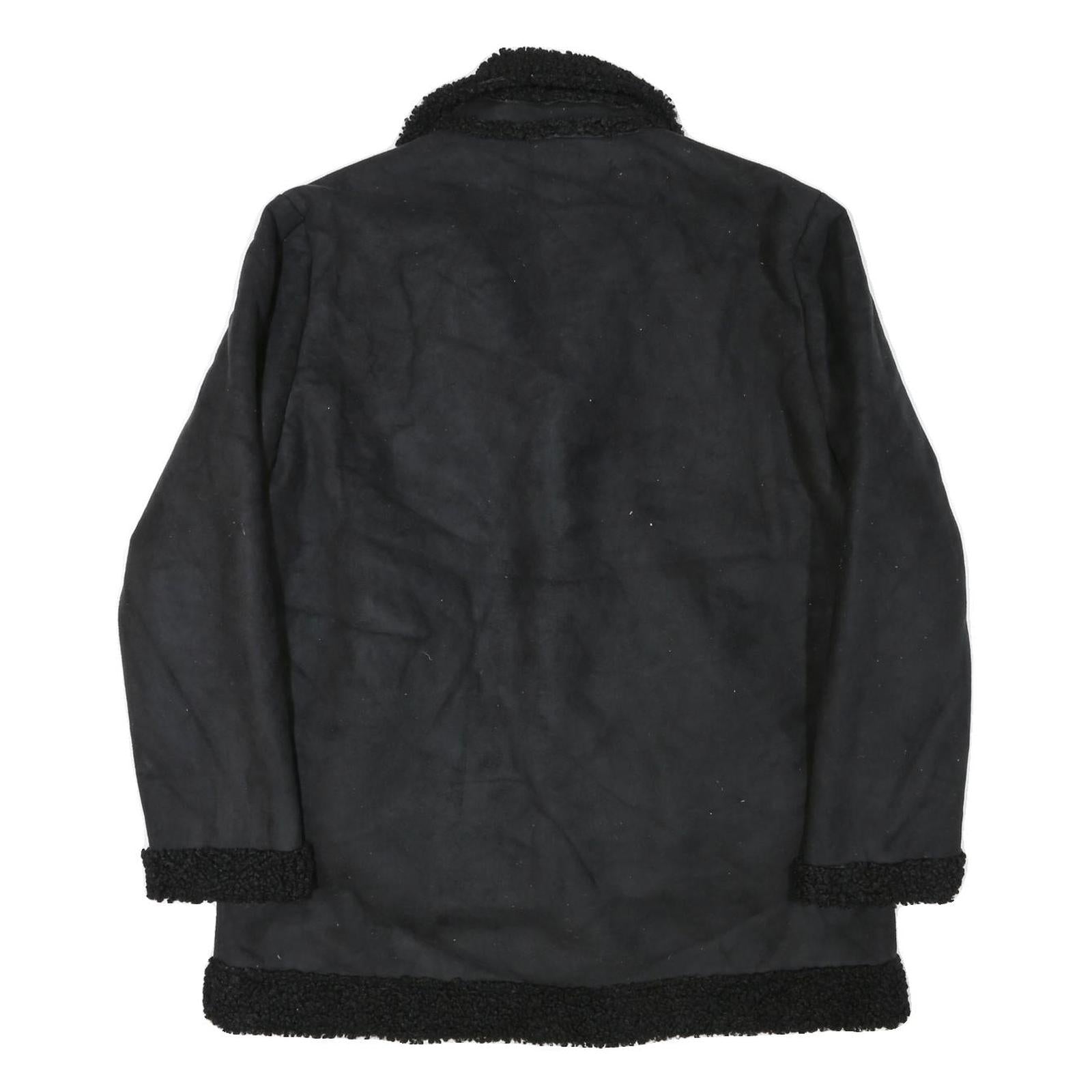 Womens Black Faux Shearling Button Jacket L Polyester Blend Classic Winter