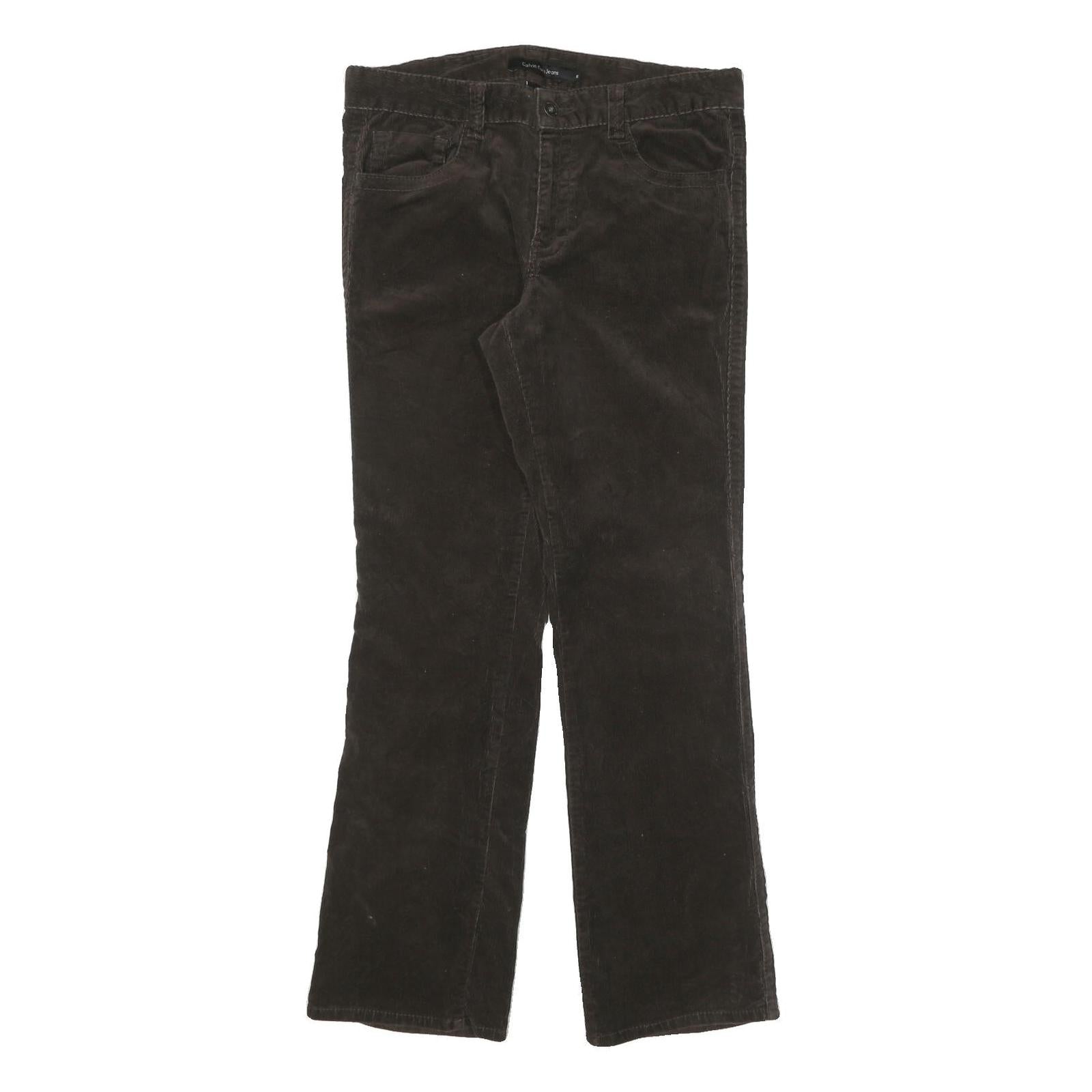 CALVIN KLEIN Womens Cotton Blend Brown Regular Straight Trousers W32 L31 Zip