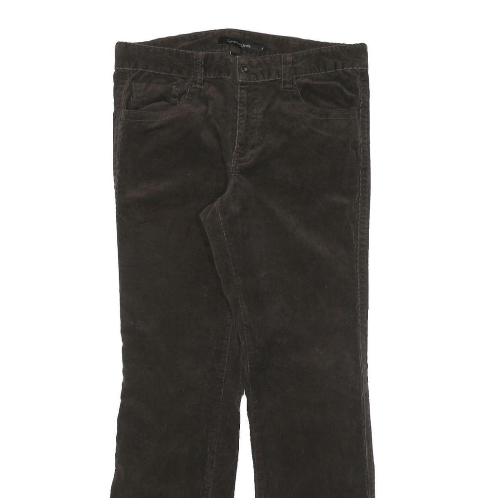 CALVIN KLEIN Womens Cotton Blend Brown Regular Straight Trousers W32 L31 Zip