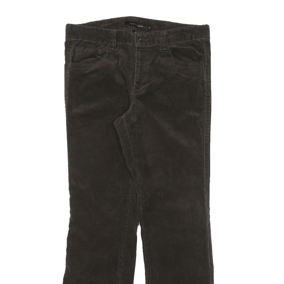 CALVIN KLEIN Womens Cotton Blend Brown Regular Straight Trousers W32 L31 Zip