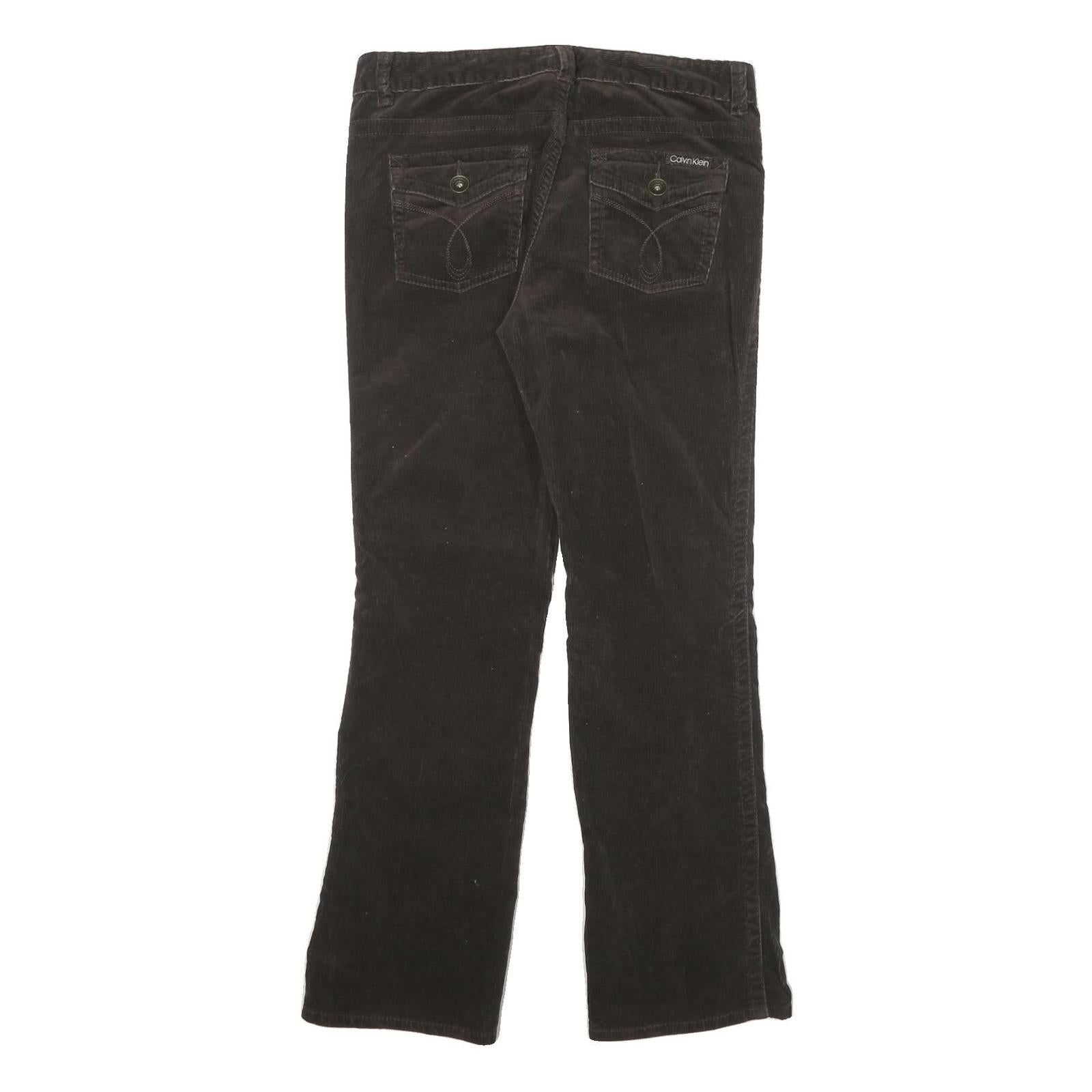 CALVIN KLEIN Womens Cotton Blend Brown Regular Straight Trousers W32 L31 Zip