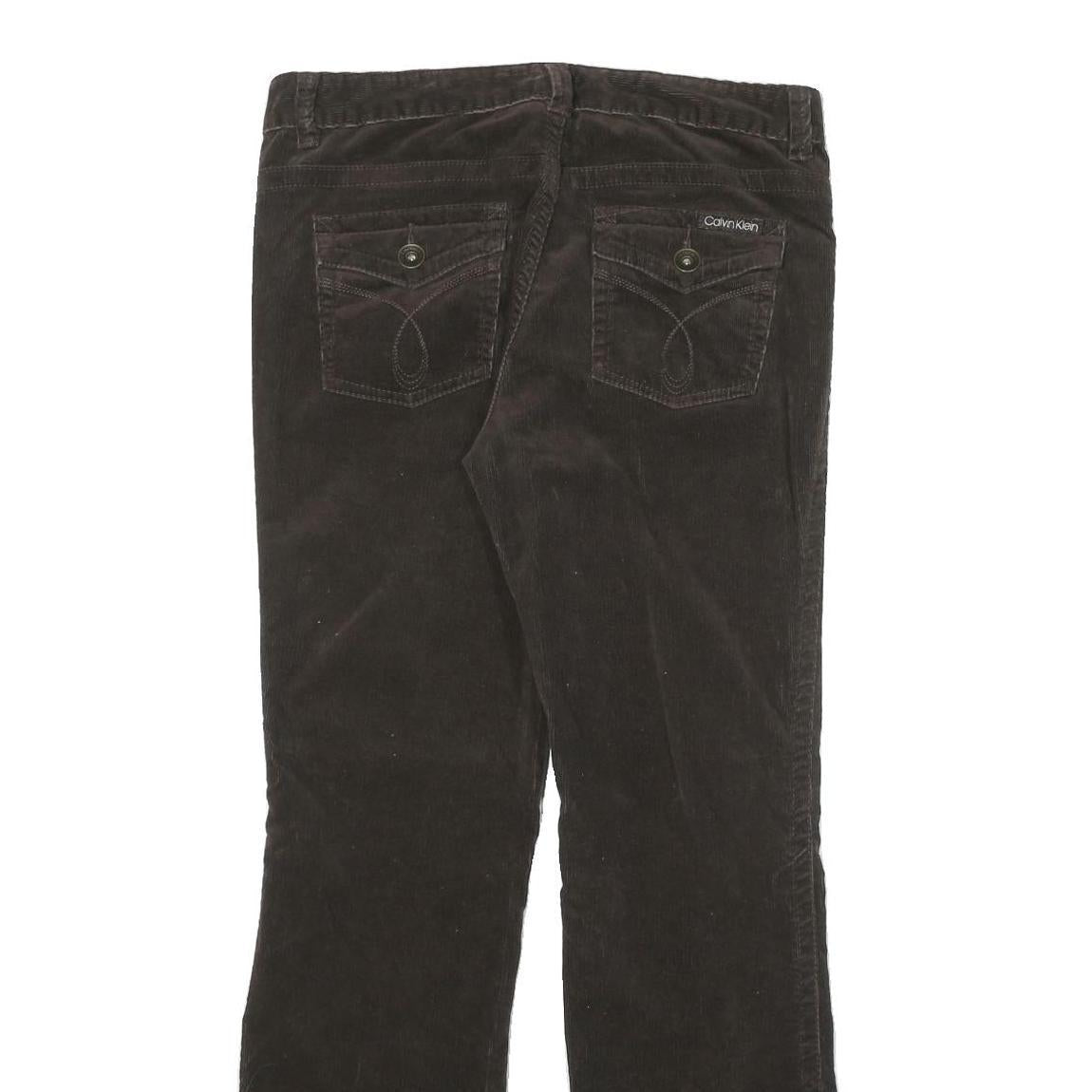 CALVIN KLEIN Womens Cotton Blend Brown Regular Straight Trousers W32 L31 Zip