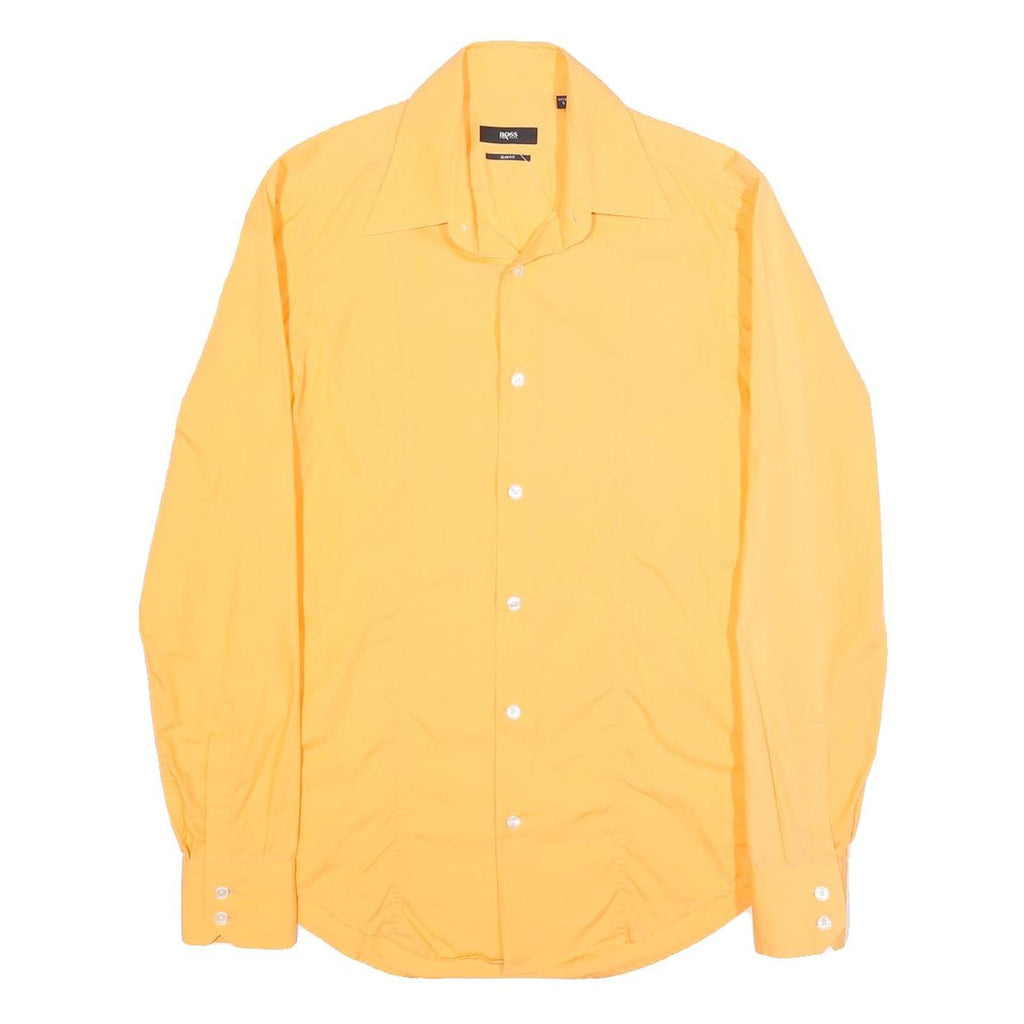 HUGO BOSS Mens Yellow Plain Shirt S Formal Cotton Button Closure