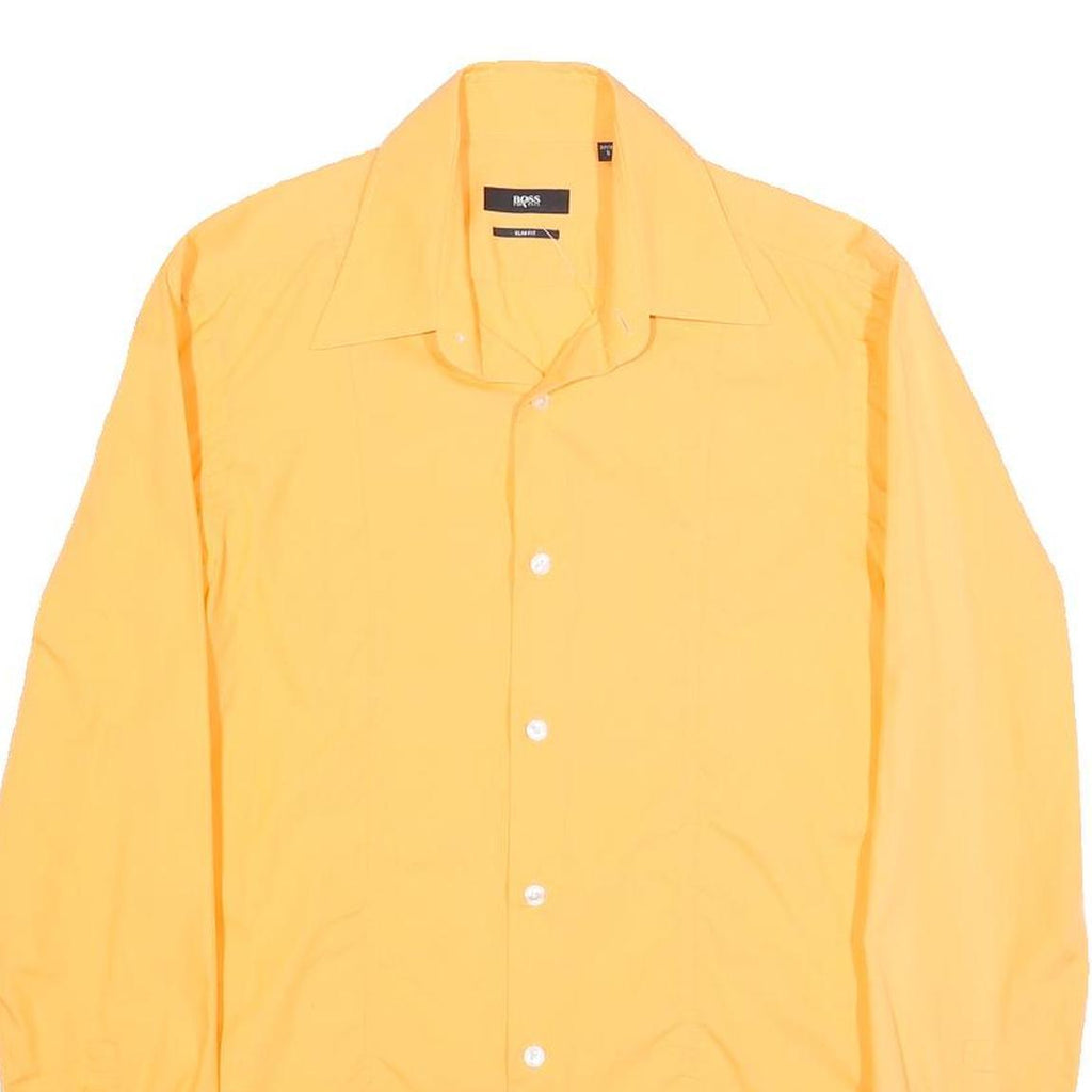 HUGO BOSS Mens Yellow Plain Shirt S Formal Cotton Button Closure