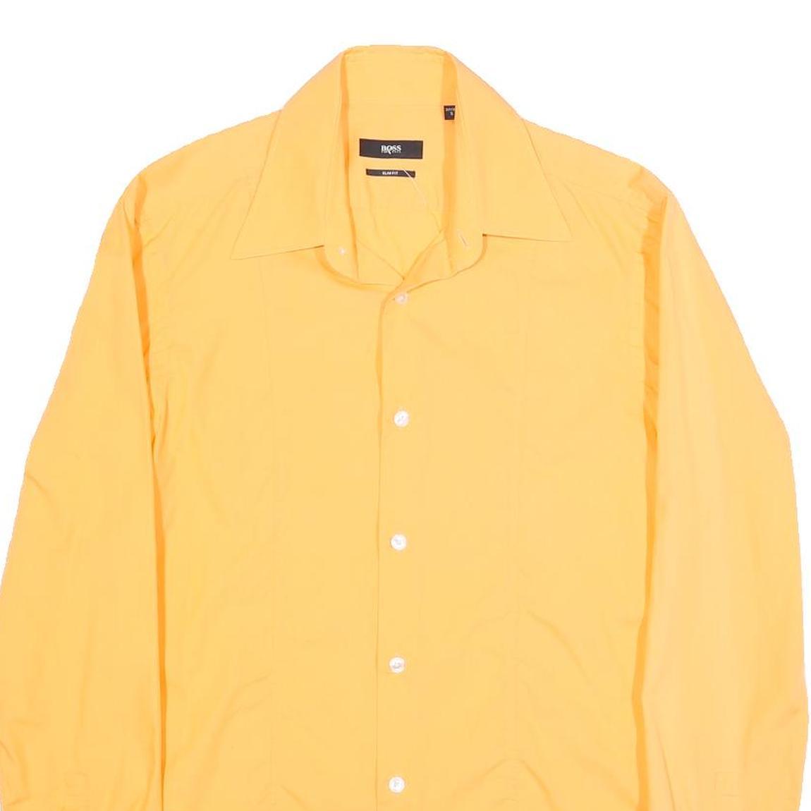 HUGO BOSS Mens Yellow Plain Shirt S Formal Cotton Button Closure