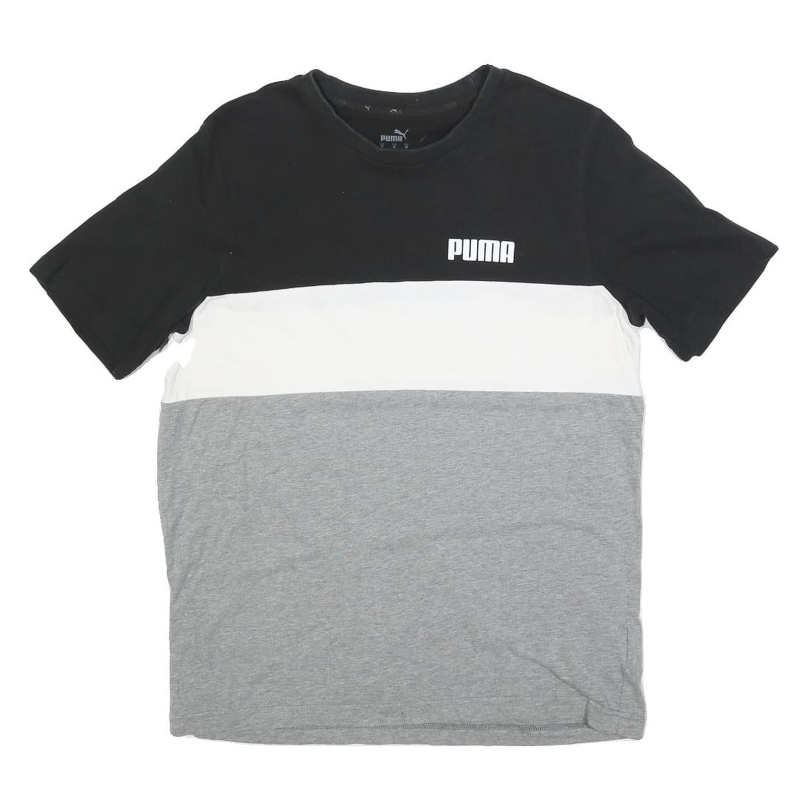 PUMA Mens Black & White & Grey Colourblock T-Shirt M Short Sleeve Crew Neck