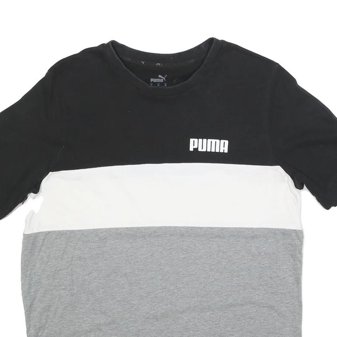 PUMA Mens Black & White & Grey Colourblock T-Shirt M Short Sleeve Crew Neck