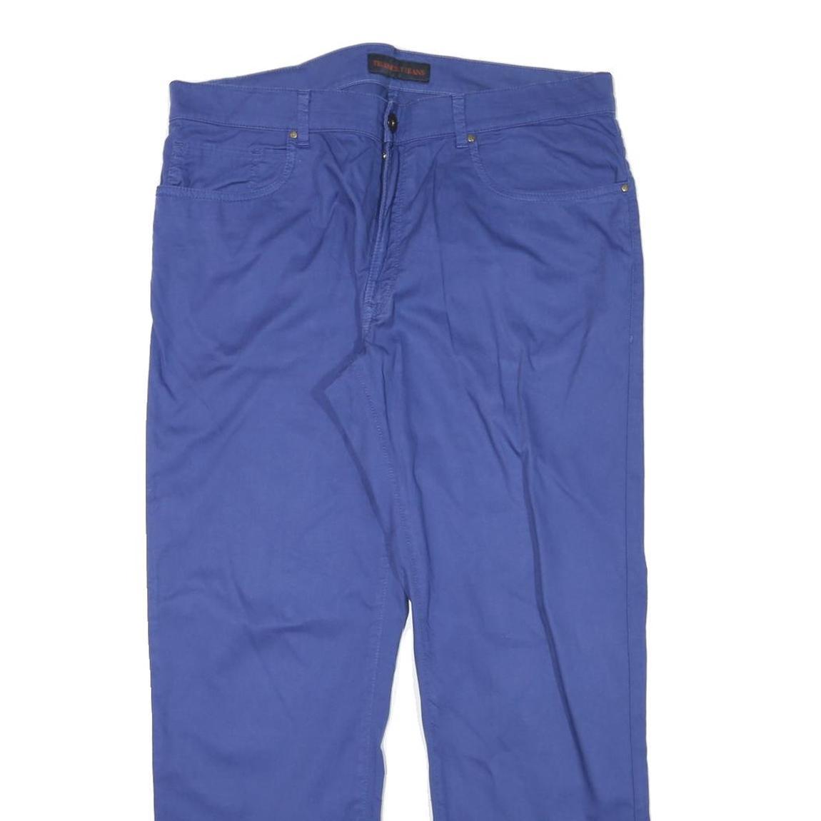 TRUSSARDI Mens Cotton Blend Blue Regular Straight Trousers W35 L29 Stylish