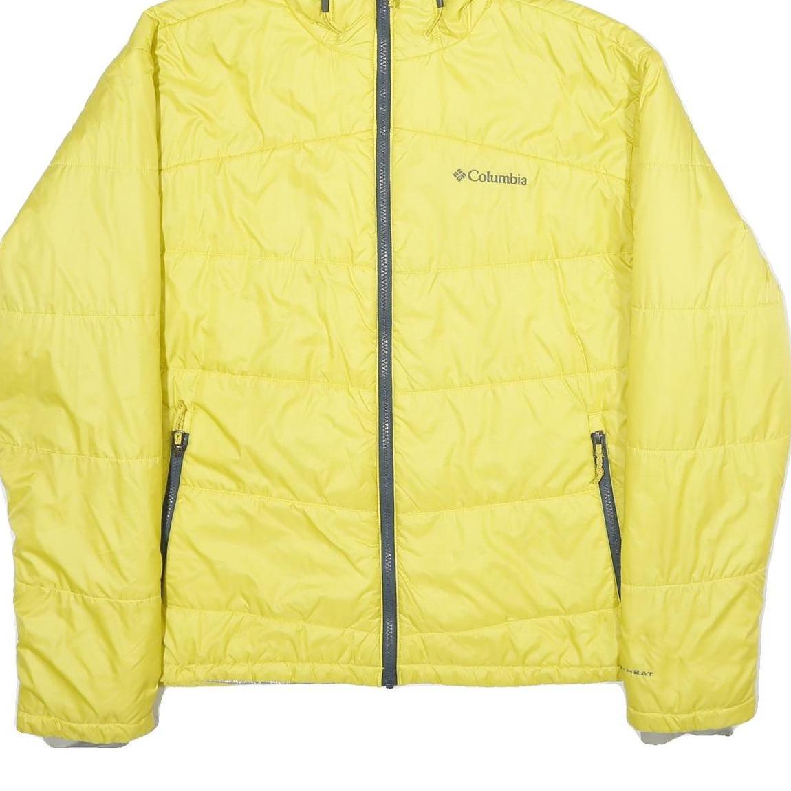 COLUMBIA Mens Yellow Nylon Hooded Jacket XL Woven Zip Casual Outdoor Lightweight