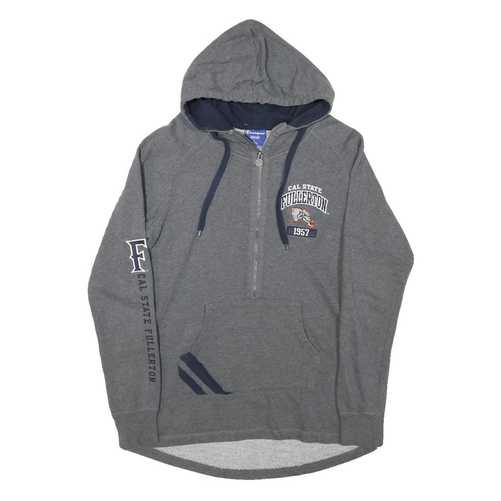 CHAMPION Womens Grey Cal State Fullerton ¼ Zip Hoodie L Casual Sweatshirt