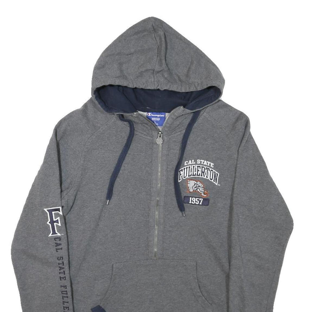 CHAMPION Womens Grey Cal State Fullerton ¼ Zip Hoodie L Casual Sweatshirt