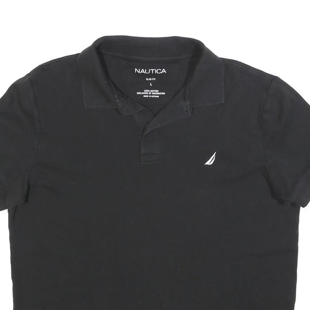 NAUTICA Womens Black Polo Shirt Short Sleeve Plain L Cotton Blend Classic Fit