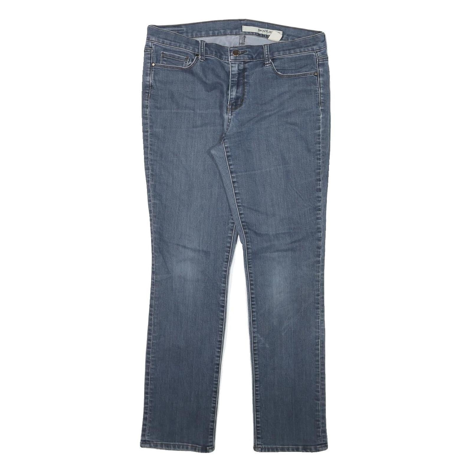 DKNY Womens Blue Regular Fit Straight Denim Jeans W32 L32 Zip Cotton Blend