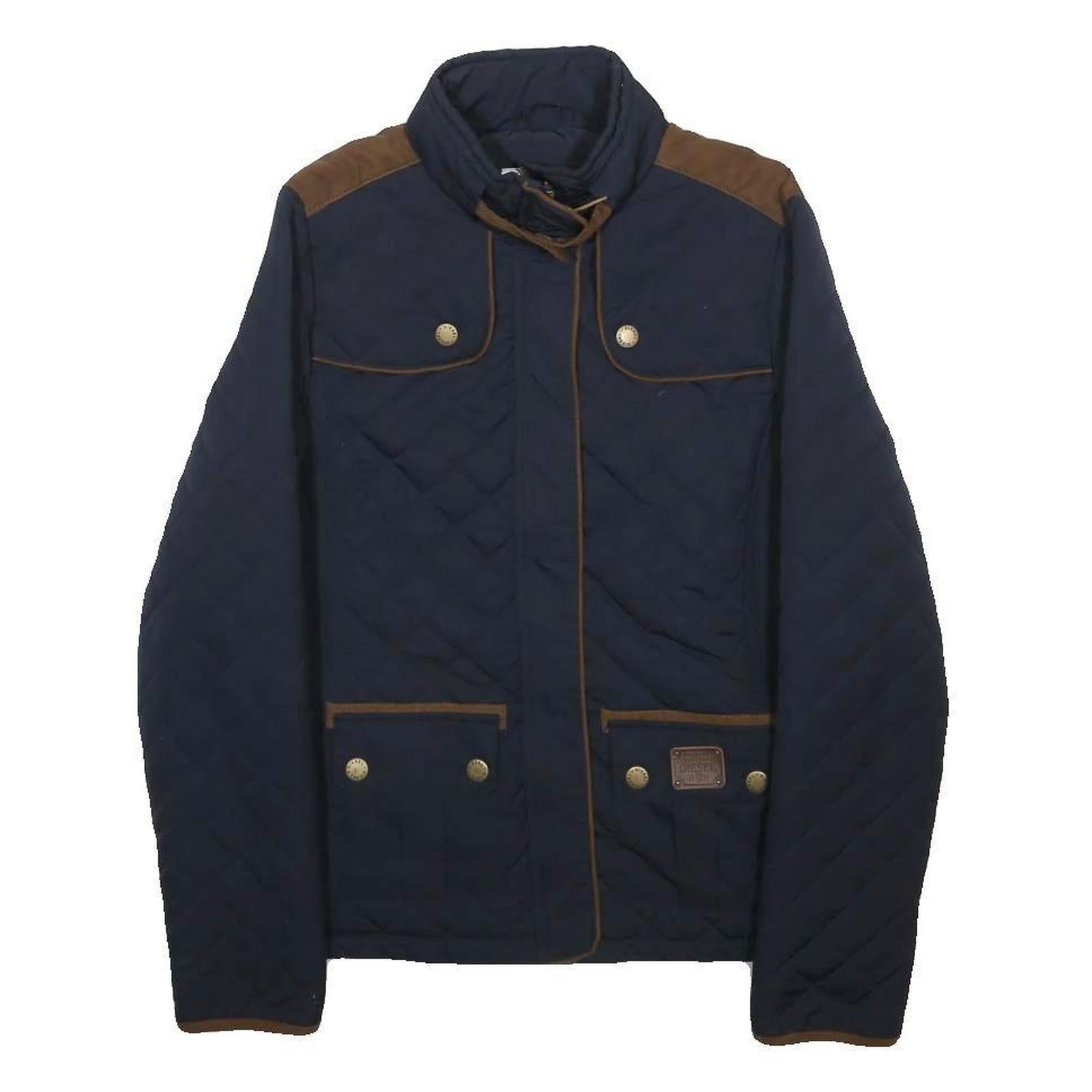 DIESEL Womens Navy Blue Quilted Jacket S Polyester Blend Zip Casual Outerwear