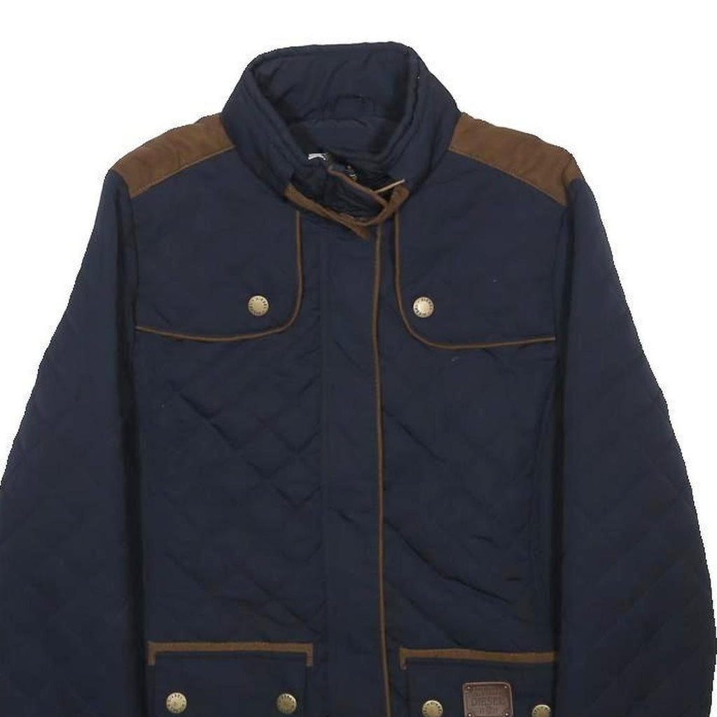 DIESEL Womens Navy Blue Quilted Jacket S Polyester Blend Zip Casual Outerwear