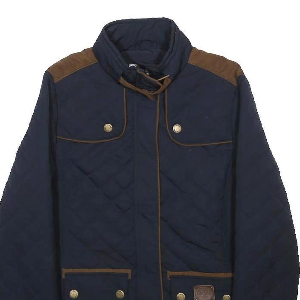 DIESEL Womens Navy Blue Quilted Jacket S Polyester Blend Zip Casual Outerwear