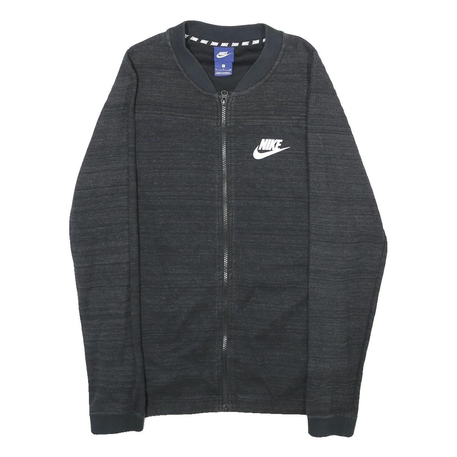 NIKE Mens Black Cotton Blend Bomber Jacket S Plain Zip Athletic Casual