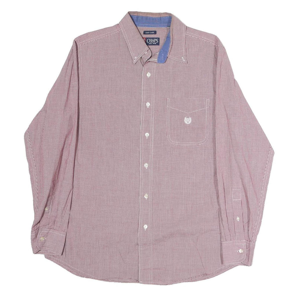 CHAPS Mens Red & White Check Shirt M Button Down Collar Long Sleeve Cotton