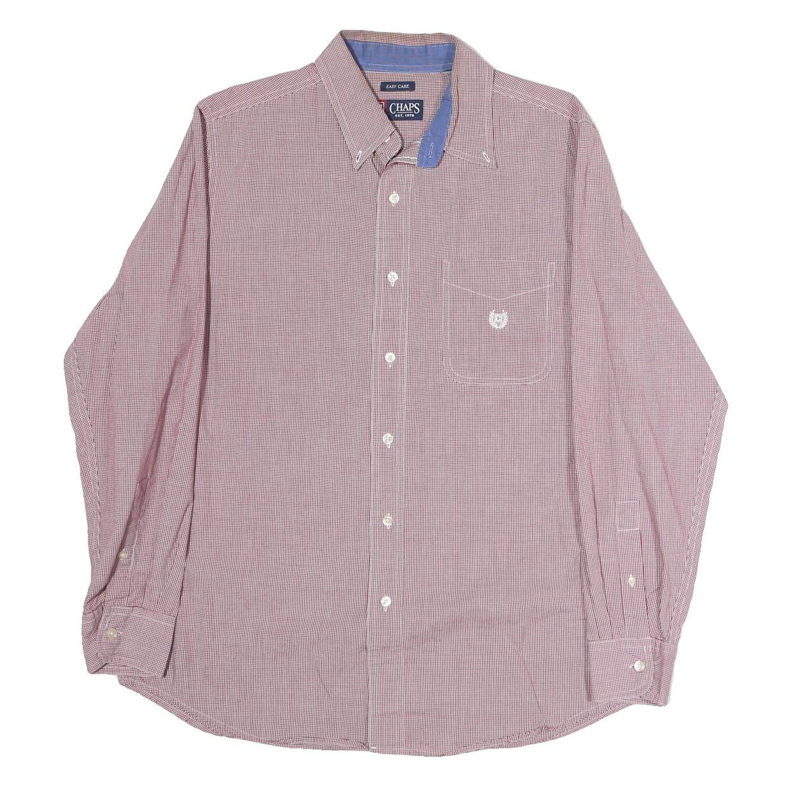 CHAPS Mens Red & White Check Shirt M Button Down Collar Long Sleeve Cotton