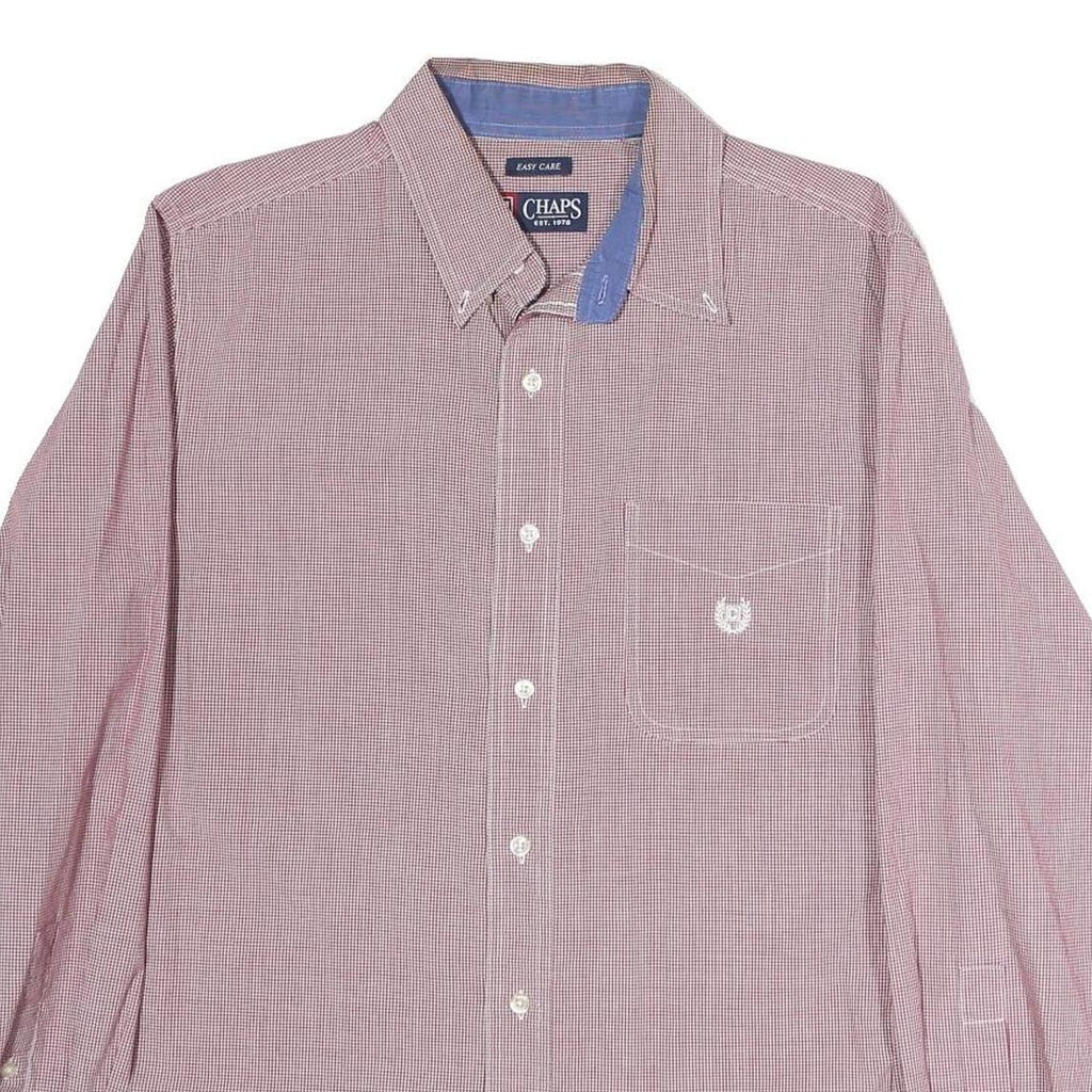 CHAPS Mens Red & White Check Shirt M Button Down Collar Long Sleeve Cotton