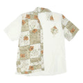 Womens White & Beige Floral Printed Polyester Shirt Short Sleeve Collared XL