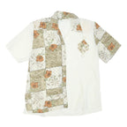 Womens White & Beige Floral Printed Polyester Shirt Short Sleeve Collared XL