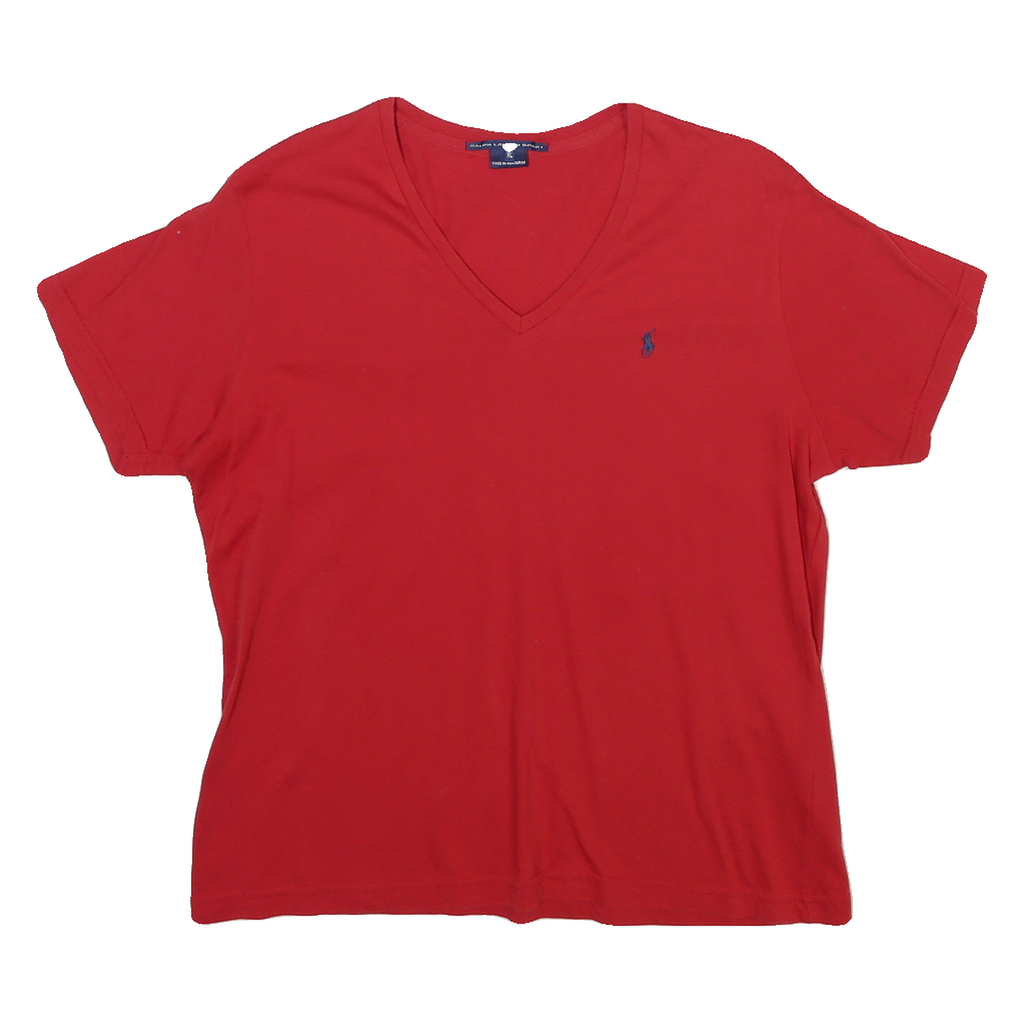 RALPH LAUREN SPORT Womens Red V-Neck T-Shirt XL Cotton Blend Classic Fit