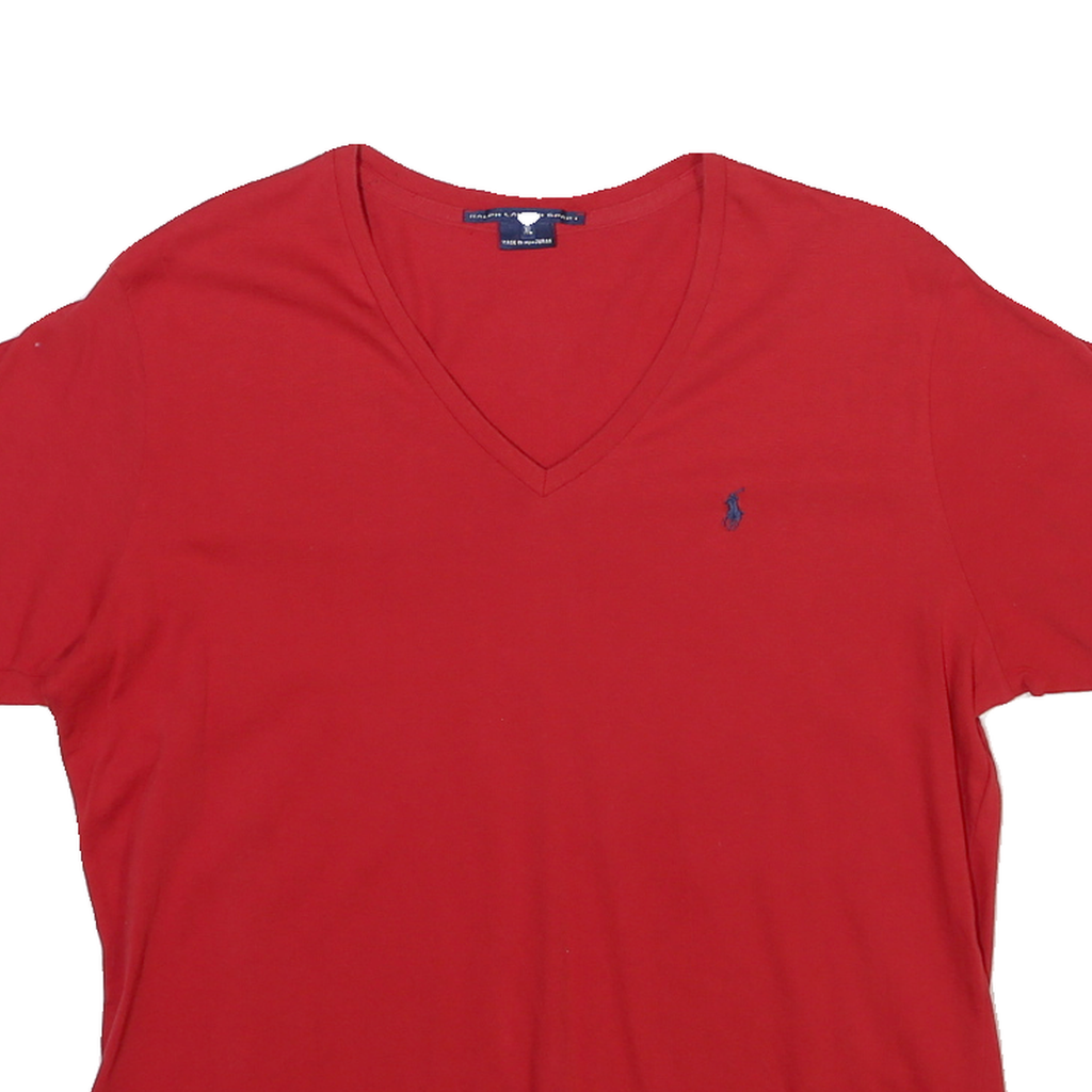 RALPH LAUREN SPORT Womens Red V-Neck T-Shirt XL Cotton Blend Classic Fit
