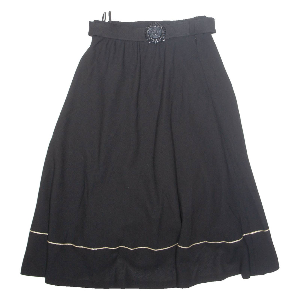 Womens A-Line Skirt Black Midi Wool XS
