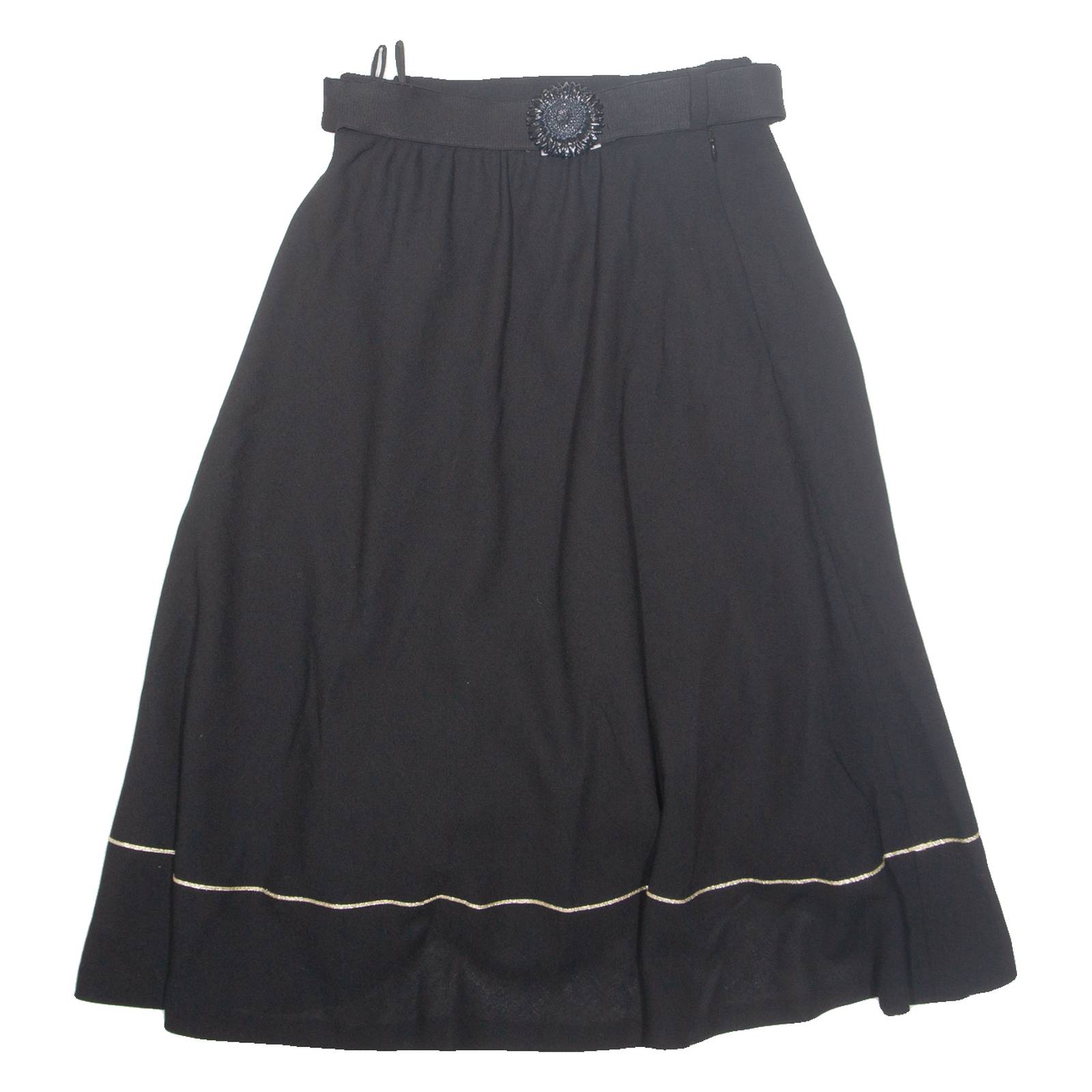 Womens A-Line Skirt Black Midi Wool XS