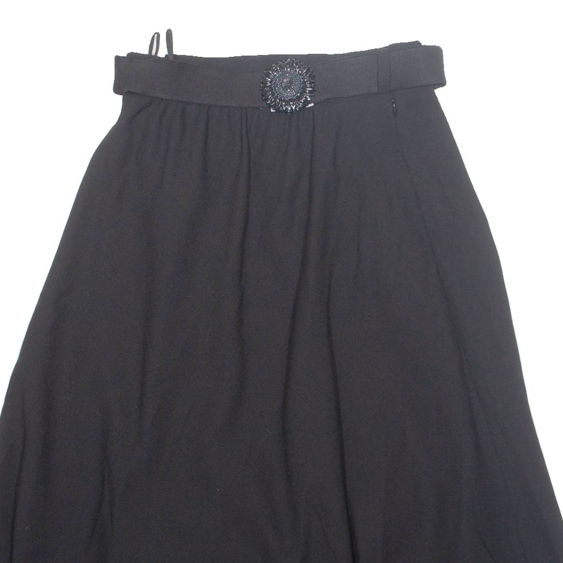 Womens A-Line Skirt Black Midi Wool XS