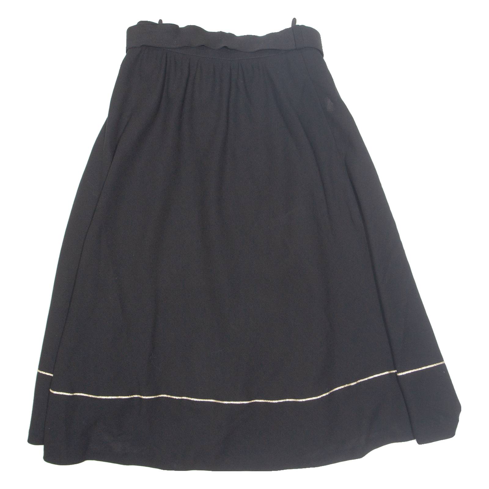 Womens A-Line Skirt Black Midi Wool XS