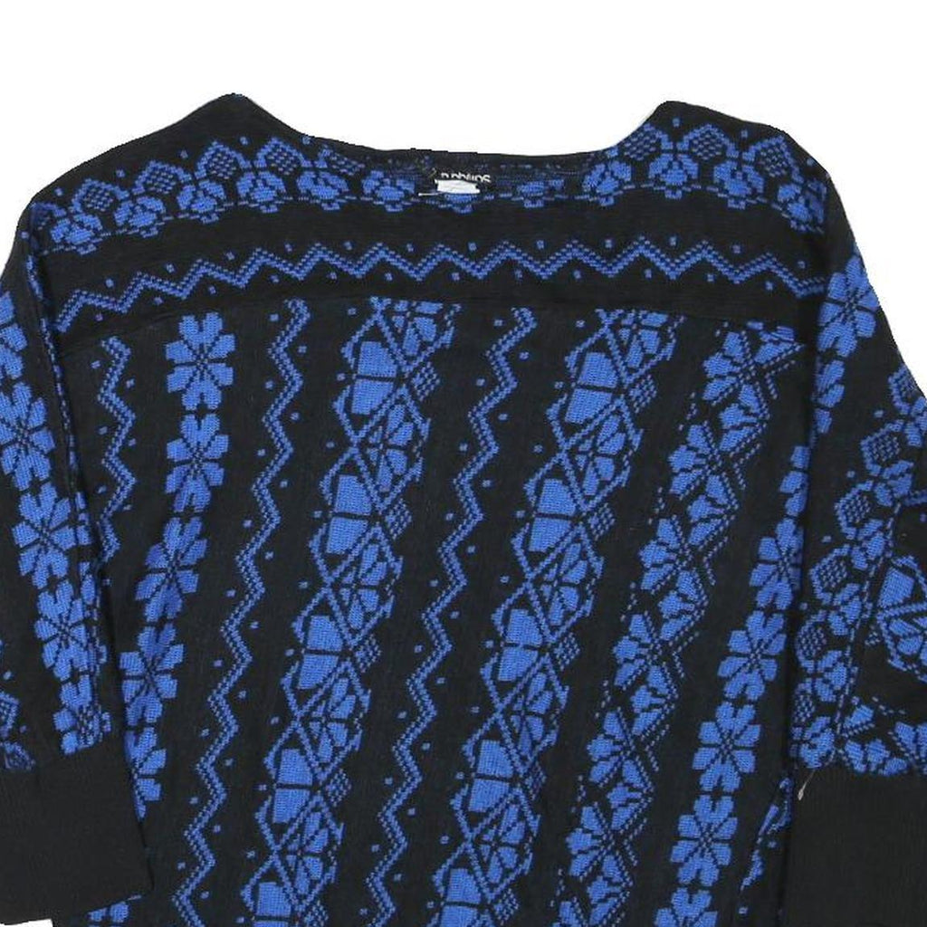 JOHN PHILIPS Womens Black & Blue Patterned Jumper Round Neck Basic Knit Size M