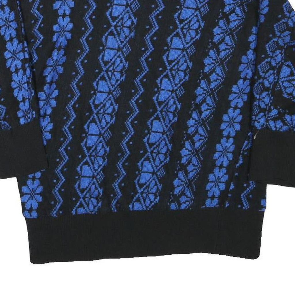 JOHN PHILIPS Womens Black & Blue Patterned Jumper Round Neck Basic Knit Size M