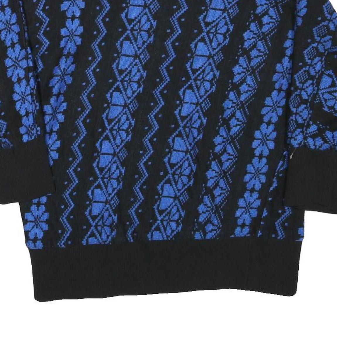 JOHN PHILIPS Womens Black & Blue Patterned Jumper Round Neck Basic Knit Size M