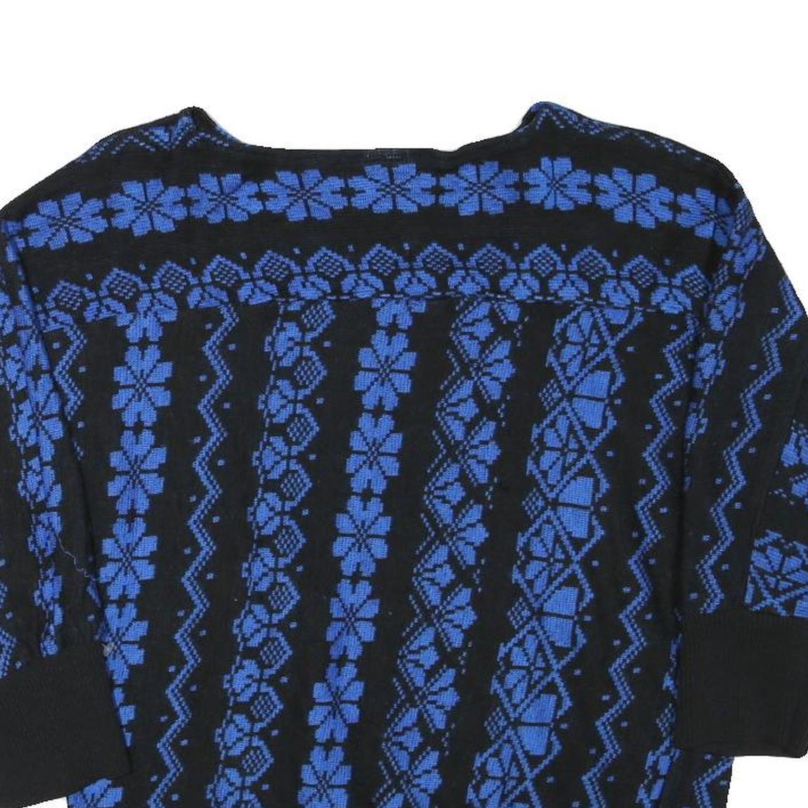 JOHN PHILIPS Womens Black & Blue Patterned Jumper Round Neck Basic Knit Size M
