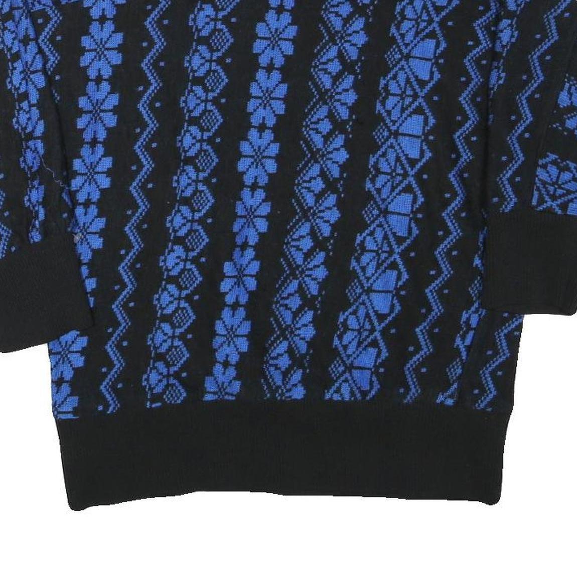JOHN PHILIPS Womens Black & Blue Patterned Jumper Round Neck Basic Knit Size M