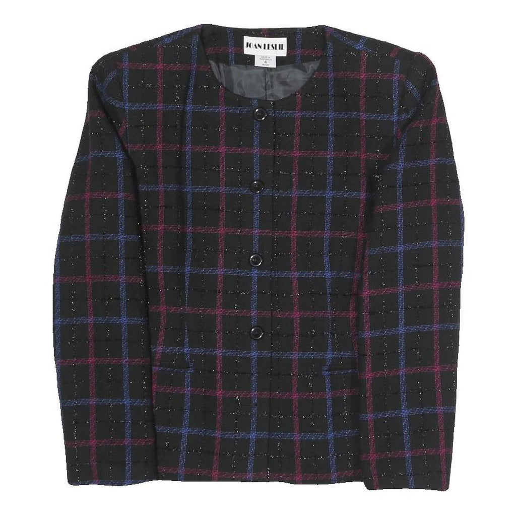 JOAN LESLIE Womens Black & Blue & Purple Checked Blazer Jacket UK 6 Polyester