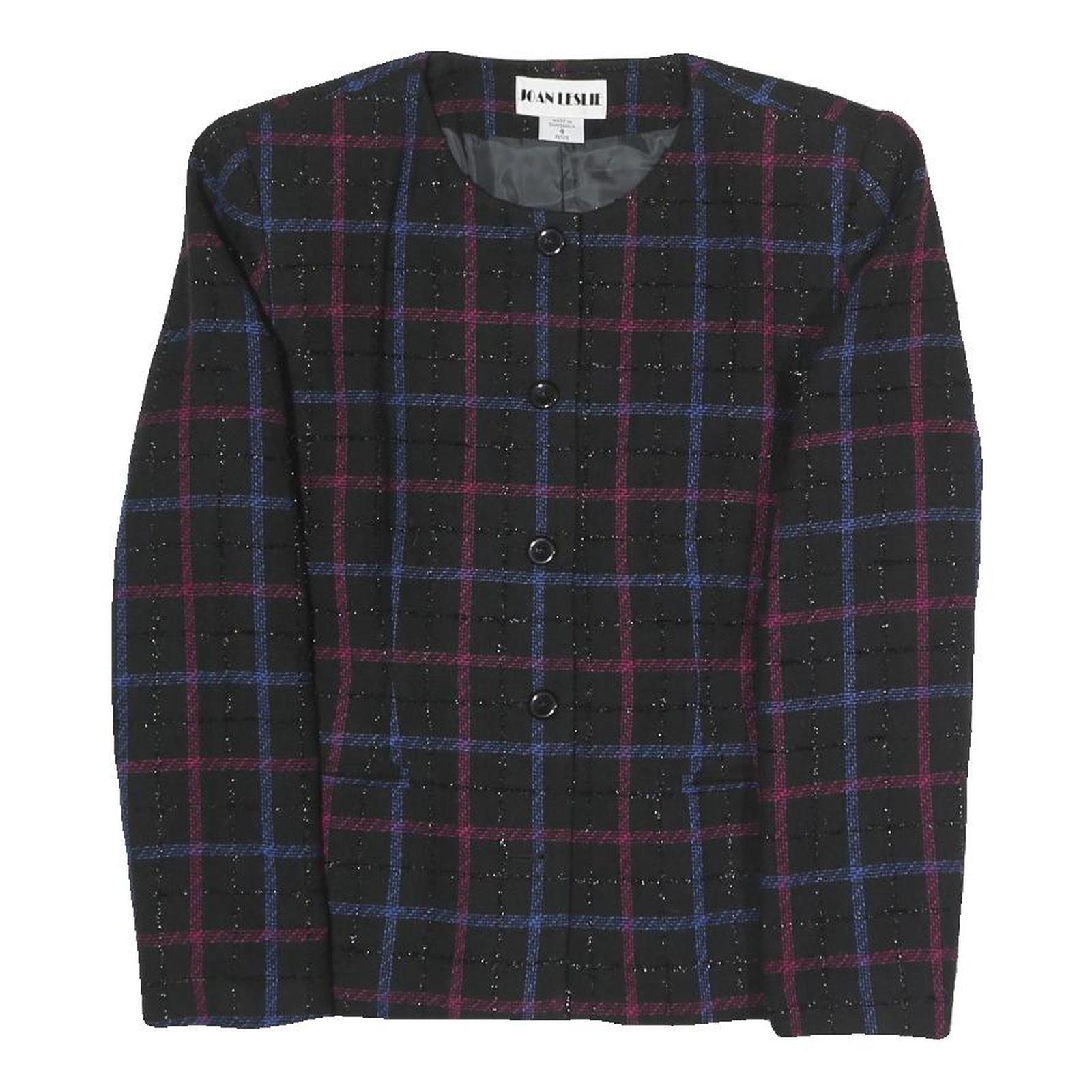 JOAN LESLIE Womens Black & Blue & Purple Checked Blazer Jacket UK 6 Polyester