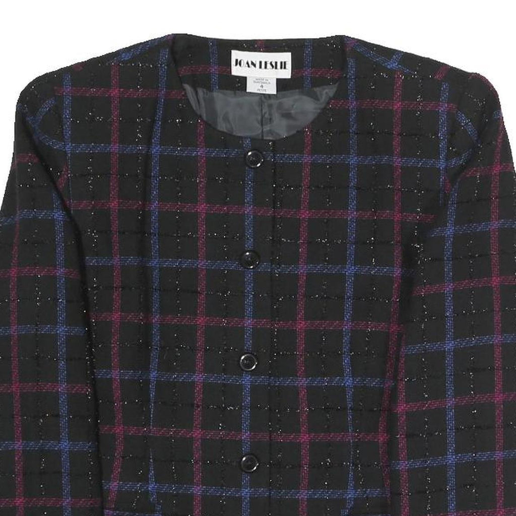 JOAN LESLIE Womens Black & Blue & Purple Checked Blazer Jacket UK 6 Polyester