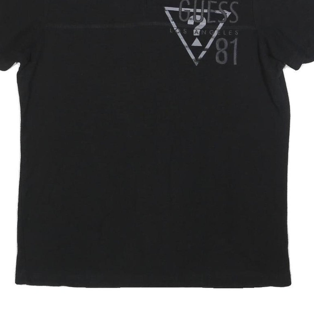 GUESS Mens Black Graphic T-Shirt L Short Sleeve Henley Neck Cotton Blend