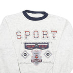Mens White & Navy Sport Cotton Blend Crew Neck Sweatshirt S Casual Retro Style