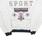 Mens White & Navy Sport Cotton Blend Crew Neck Sweatshirt S Casual Retro Style