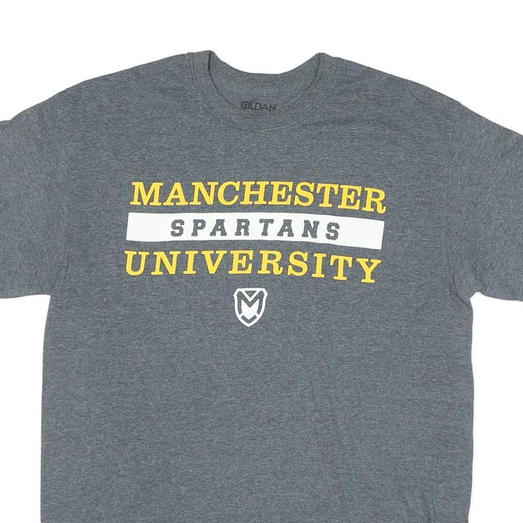 GILDAN Mens Grey Manchester Spartans University Graphic T-Shirt M Crew Neck