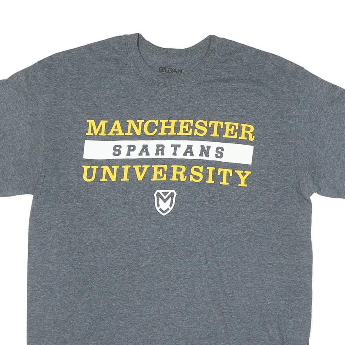 GILDAN Mens Grey Manchester Spartans University Graphic T-Shirt M Crew Neck