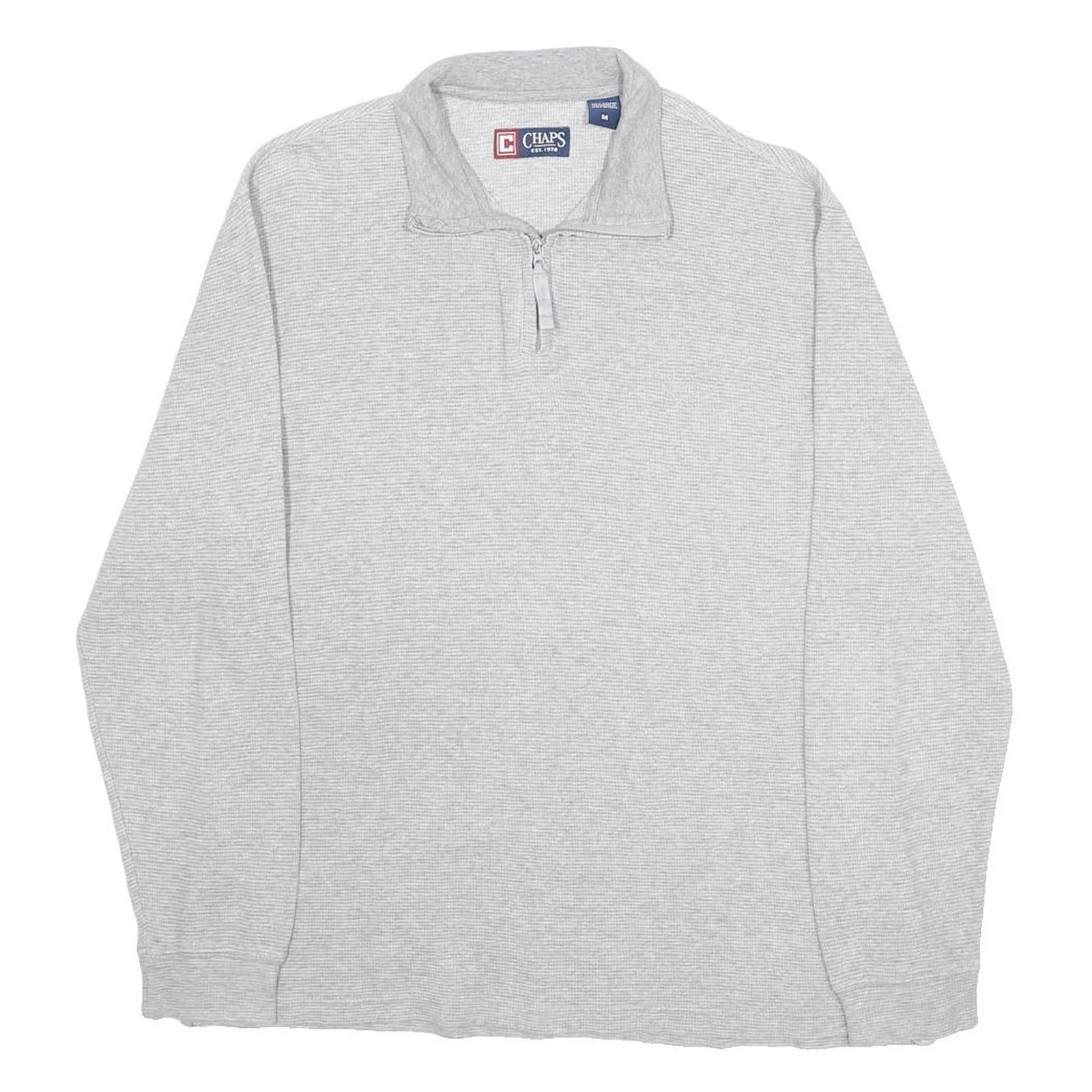 CHAPS Mens Grey Pullover Plain 1/4 Zip Cotton Jumper M Casual Comfortable